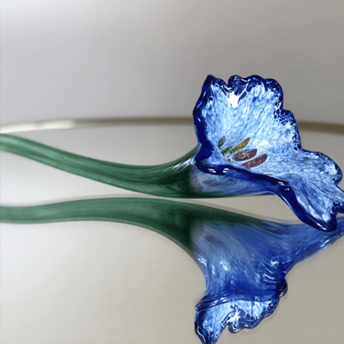 Handblown Blue Glass Flower